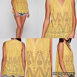 Yellow eyelet sleeveless top